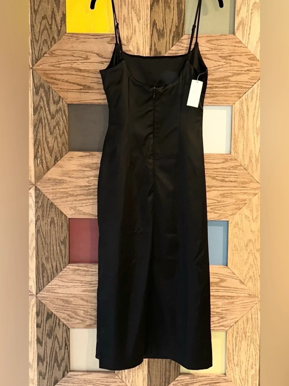 NWT Abercrombie & Fitch Slip Dress Black Satin Spaghetti Strap Cocktail Midi Med - Picture 4 of 11